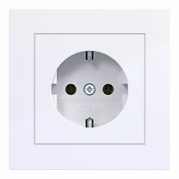 Hager WAS1120WG SCHUKO stopcontact met klepdeksel, A.1 designlijn, lichtwit glanzend, IP44, 16A, 250V, schroefloze klemmen