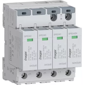 Hager SPE440 overspanningsafleider 4P type 2 TNS/TT Uc 275V In 20kA Imax 40kA