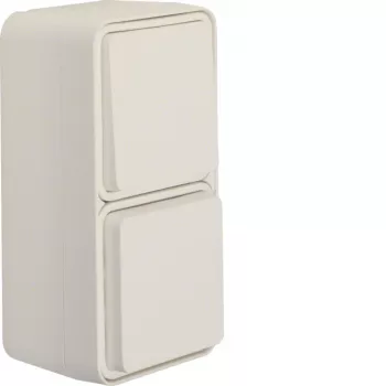 Hager WNC080B wisselschakelaar/stopcontact SCHUKO met klepdeksel opbouw verticaal polarwit
