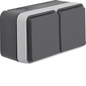 Hager WNC142 opbouw SCHUKO-stopcontact 2-voudig horizontaal met klepdeksel, grijs