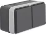Hager WNC142 Opbouw SCHUKO-stopcontact 2-voudig horizontaal met klapdeksel, grijs