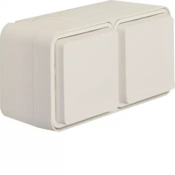 Hager WNC142B SCHUKO-stopcontact 2-voudig opbouw horizontaal met klepdeksel polarwit