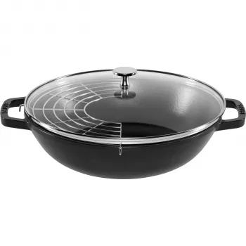 STAUB Wok 30 cm met deksel Zwart, gietijzer