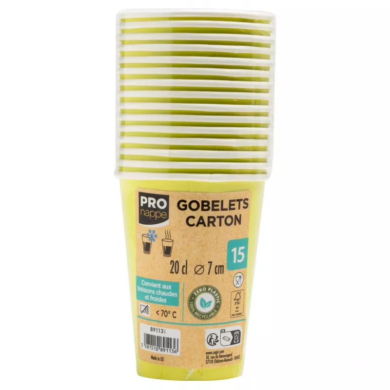 PROnappe 15 Kartonnen bekers 200 ml, kiwigroen (89113I)