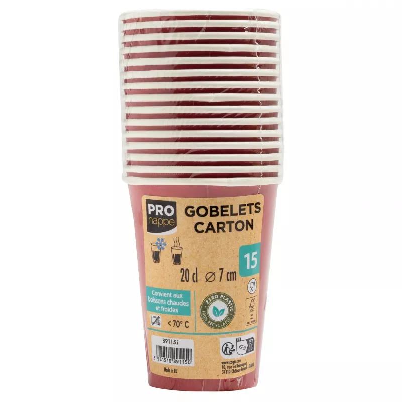 PROnappe 15 Kartonnen bekers 200 ml, rood (89115I)
