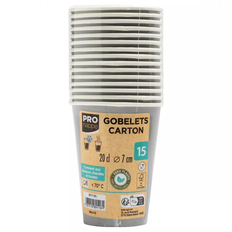 PROnappe 15 Kartonnen bekers 200 ml, grijs (89118I)