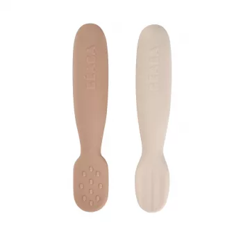 Beaba set van 2 siliconen eerste lepels-bijtringen praline/clay