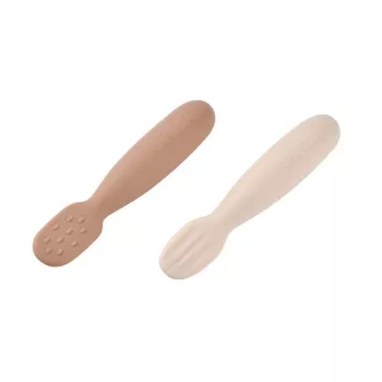 Beaba set van 2 siliconen eerste lepels-bijtringen praline/clay