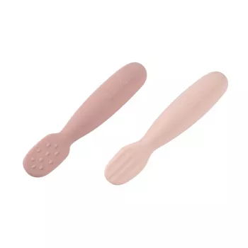 Beaba set van 2 siliconen eerste lepels & bijtringen cotton candy/sorbet