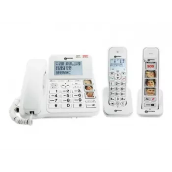 Geemarc Pack SENIOR 295 draadgebonden en draadloze seniorentelefoon met antwoordapparaat, fototoetsen, draadloze handset met verlicht display, wit