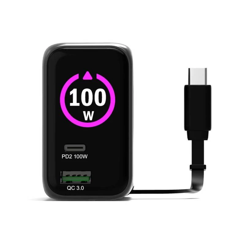 PORT Designs wandlader Type C PD 100W GaN OLED PD 3.0 oprolbare Type C-kabel - EU