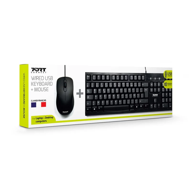 PORT Designs 900900 full-size bedraad USB-toetsenbord en muis-combo, AZERTY-indeling, zwart