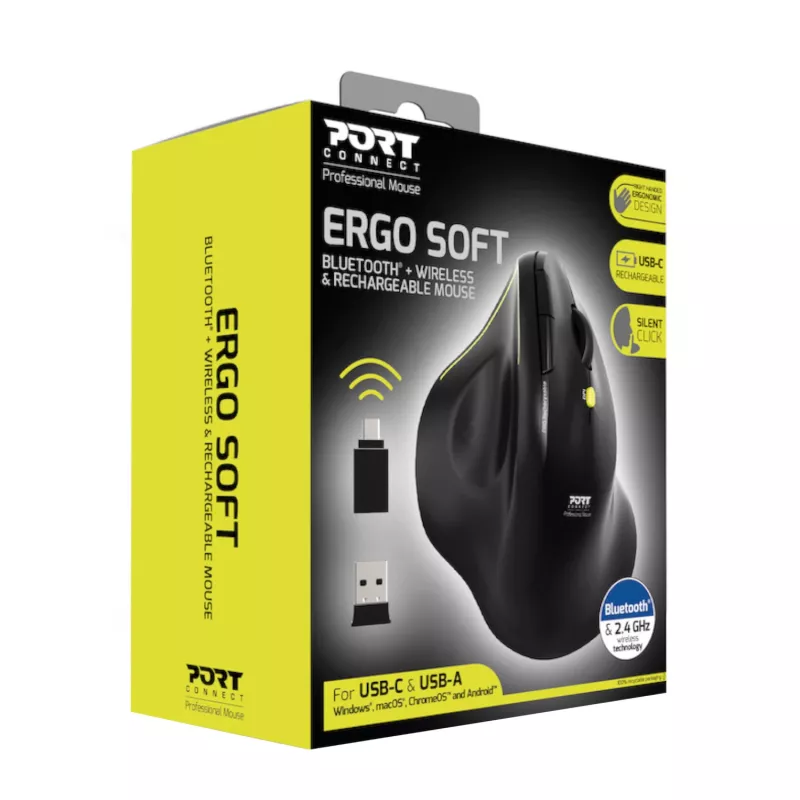 PORT Designs ERGO 2,4 GHz draadloze Bluetooth-oplaadbare muis - 1600 DPI