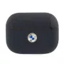 BMW AirPods Pro hoesje marineblauw van echt leer zilverkleurig logo