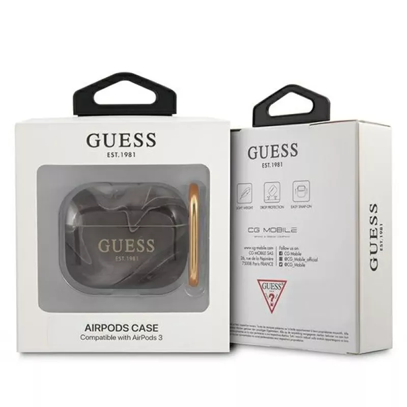 Guess GUA3UNMK AirPods 3 cover zwart Marble Collection