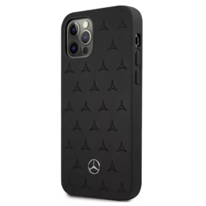 Mercedes-Benz iPhone 12 Pro Max 6,7 inch hardcase leer Stars Pattern zwart