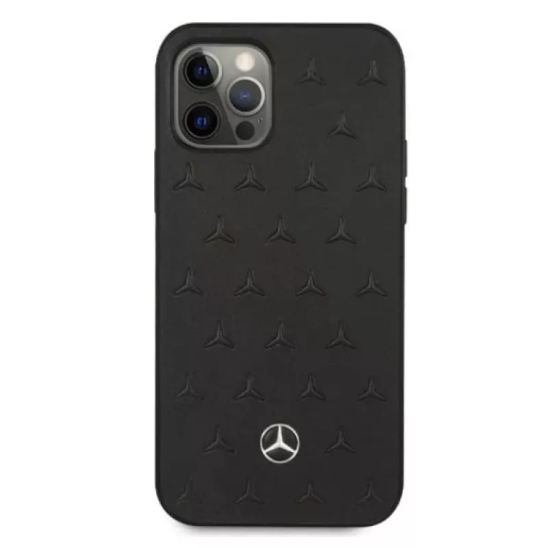Mercedes-Benz iPhone 12 Pro Max 6,7 inch hardcase leer Stars Pattern zwart