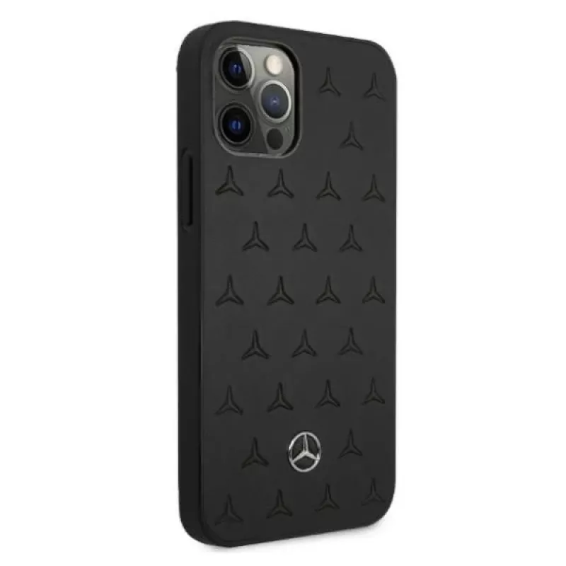 Mercedes-Benz iPhone 12 Pro Max 6,7 inch hardcase leer Stars Pattern zwart