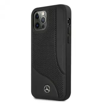 Mercedes-Benz iPhone 12 Pro Max 6,7 inch zwarte hardcase leer met perforatie