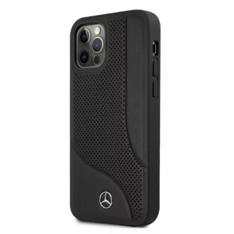 Mercedes-Benz iPhone 12 Pro Max 6,7 inch zwarte hardcase leer met perforatie