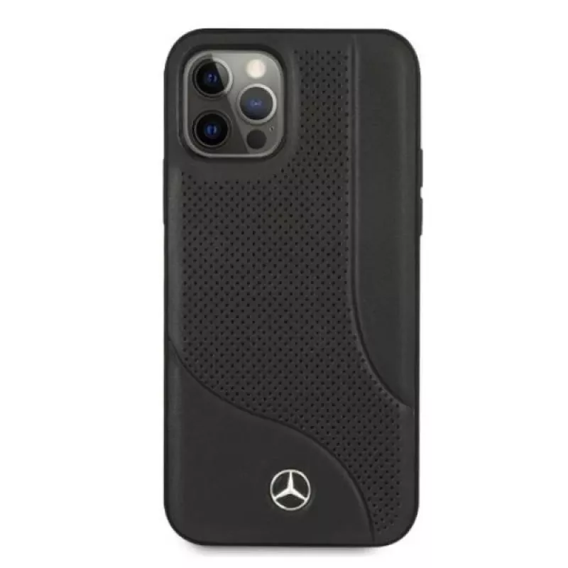 Mercedes-Benz iPhone 12 Pro Max 6,7 inch zwarte hardcase leer met perforatie