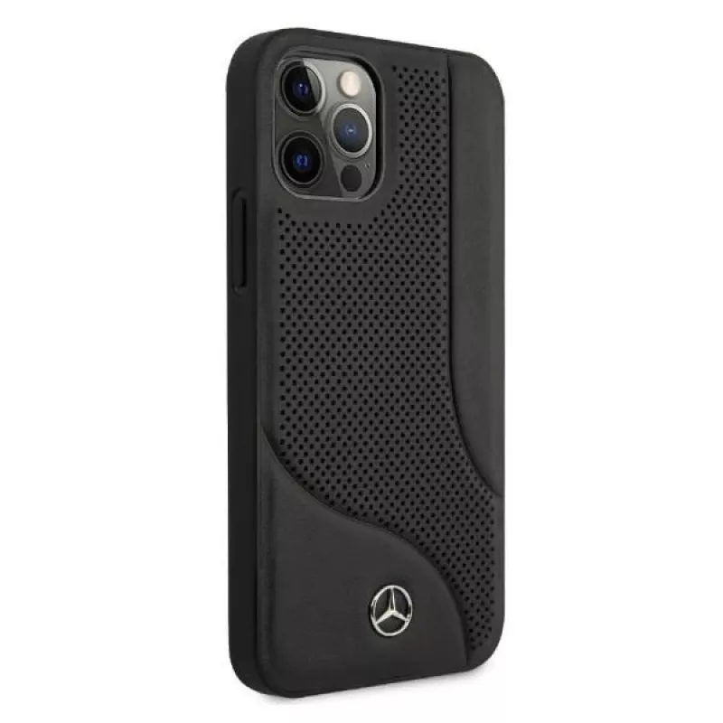 Mercedes-Benz iPhone 12 Pro Max 6,7 inch zwarte hardcase leer met perforatie
