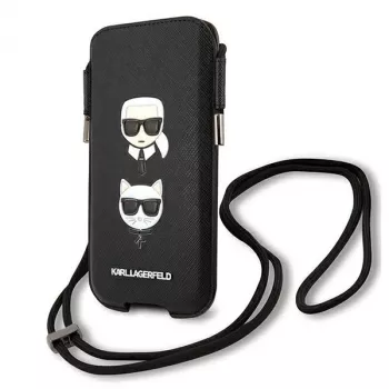Karl Lagerfeld Ikonik Karl & Choupette Head Saffiano hardcase voor Apple iPhone 12 Pro Max 6,7 inch zwart