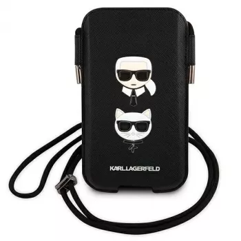 Karl Lagerfeld Ikonik Karl & Choupette Head Saffiano hardcase voor Apple iPhone 12 Pro Max 6,7 inch zwart
