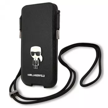 Karl Lagerfeld Saffiano Ikonik Hard Case voor Apple iPhone 12 Pro Max, zwart