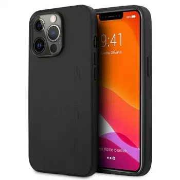 AMG AMHCP13LDOLBK iPhone 13 Pro hardcase echt leer hot stamped zwart