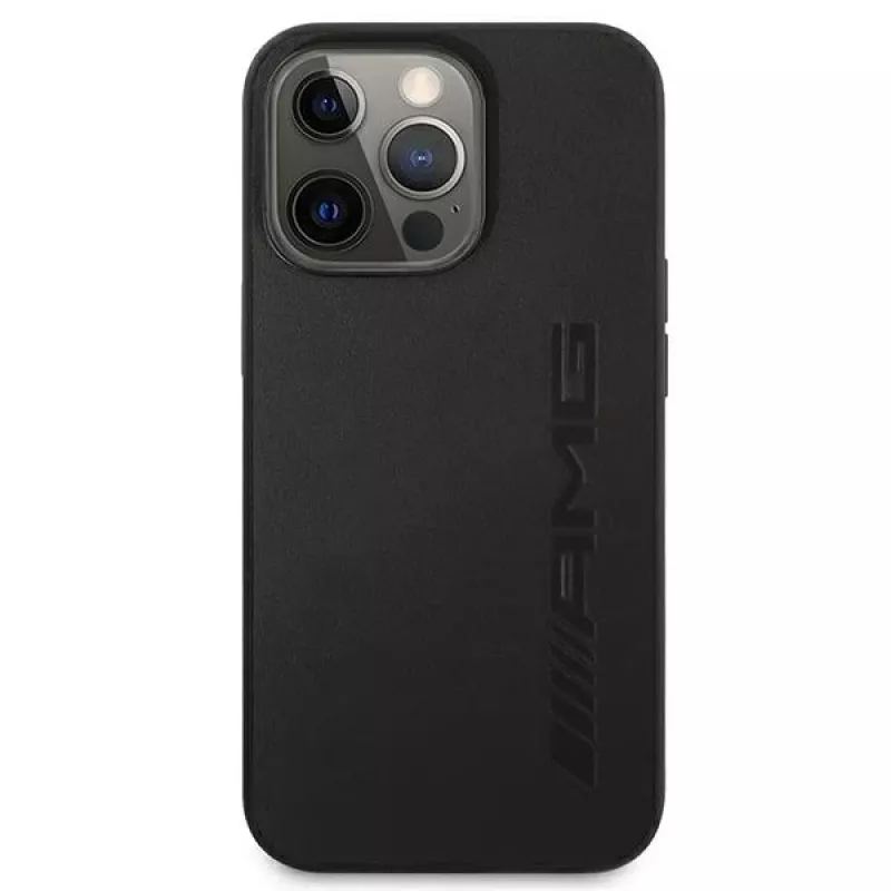 AMG AMHCP13LDOLBK iPhone 13 Pro hardcase echt leer hot stamped zwart