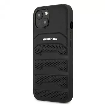 AMG AMHCP13SGSEBK iPhone 13 Mini 5,4 inch hardcase leer zwart met geprinte lijnen