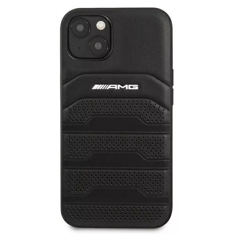 AMG AMHCP13SGSEBK iPhone 13 Mini 5,4 inch hardcase leer zwart met geprinte lijnen