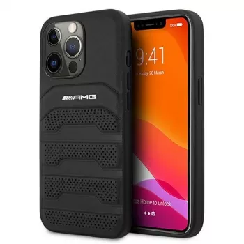 AMG AMHCP13LGSEBK iPhone 13 Pro / 13 6.1 zwarte hardcase leer Debossed Lines