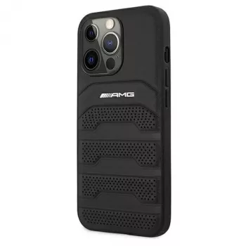 AMG AMHCP13LGSEBK iPhone 13 Pro / 13 6.1 zwarte hardcase leer Debossed Lines
