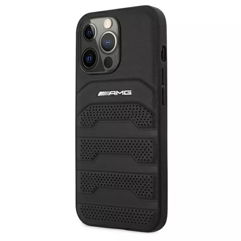 AMG AMHCP13LGSEBK iPhone 13 Pro / 13 6.1 zwarte hardcase leer Debossed Lines