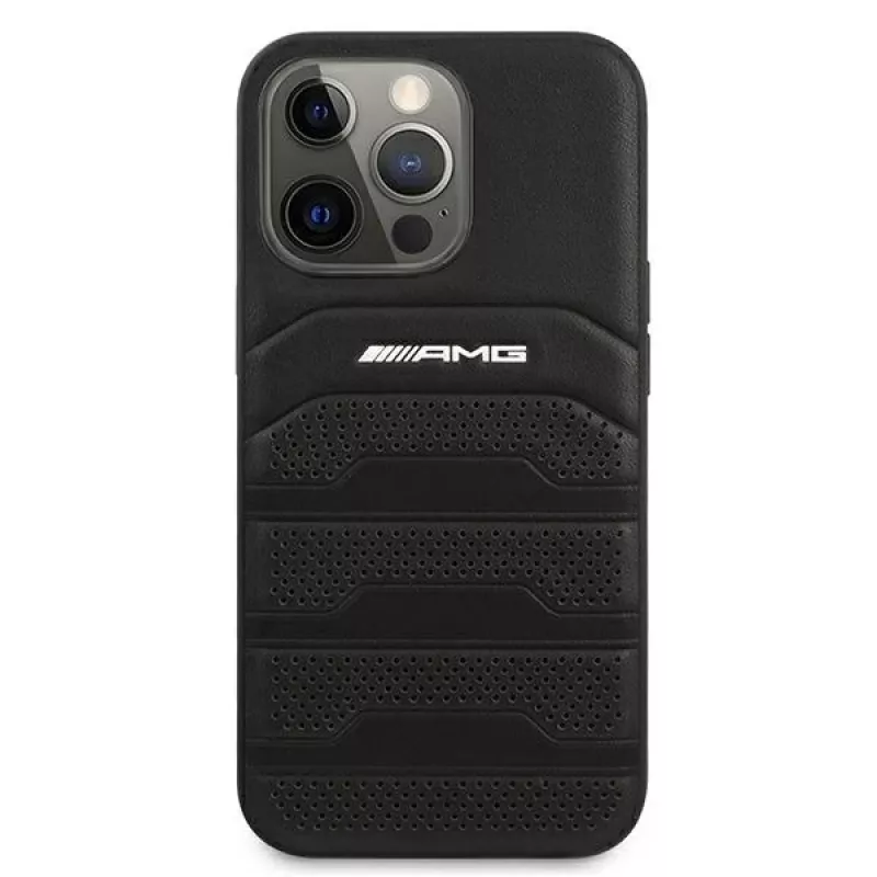 AMG AMHCP13LGSEBK iPhone 13 Pro / 13 6.1 zwarte hardcase leer Debossed Lines