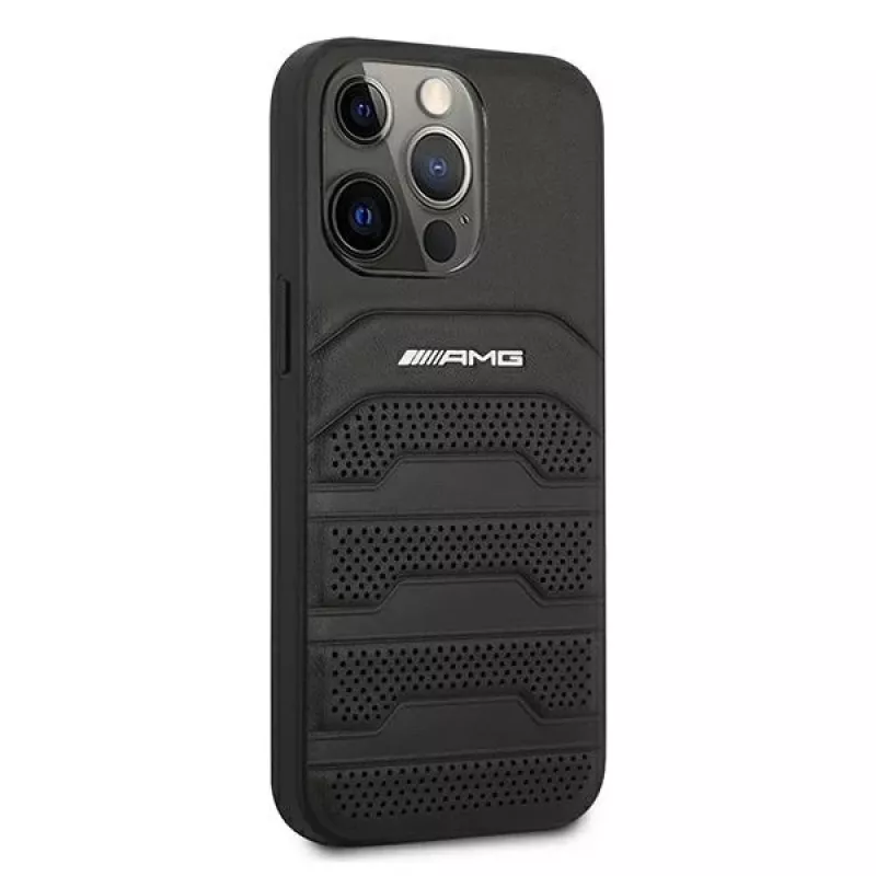AMG AMHCP13LGSEBK iPhone 13 Pro / 13 6.1 zwarte hardcase leer Debossed Lines