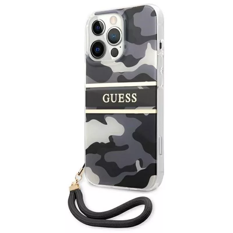Guess GUHCP13LKCABBK hardcase voor iPhone 13 Pro / 13 6,1 inch zwart camo Strap Collection