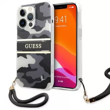 Guess GUHCP13XKCABBK iPhone 13 Pro Max hardcase Camo Strap Collection zwart