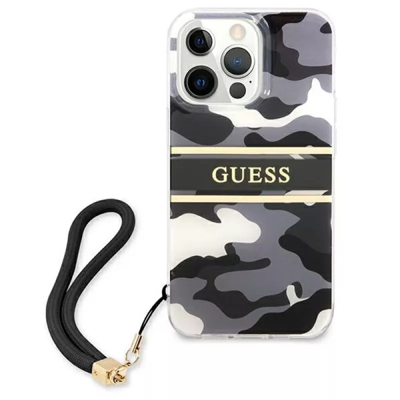 Guess GUHCP13XKCABBK iPhone 13 Pro Max hardcase Camo Strap Collection zwart