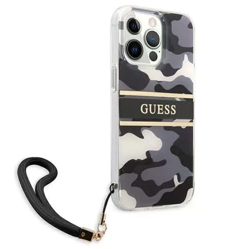 Guess GUHCP13XKCABBK iPhone 13 Pro Max hardcase Camo Strap Collection zwart