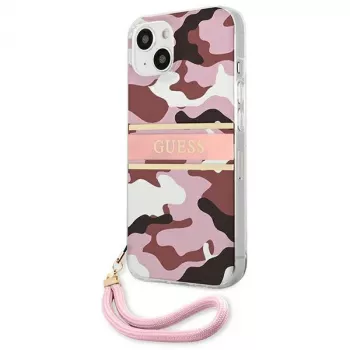 Guess GUHCP13MKCABPI hardcase voor iPhone 13 / 14 / 15 6,1 inch roze camo Strap Collection