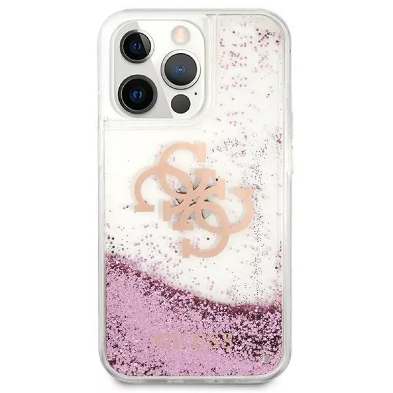 Guess GUHCP13XLG4GPI hardcase voor Apple iPhone 13 Pro Max 6,7 inch roze Liquid Glitter 4G Big