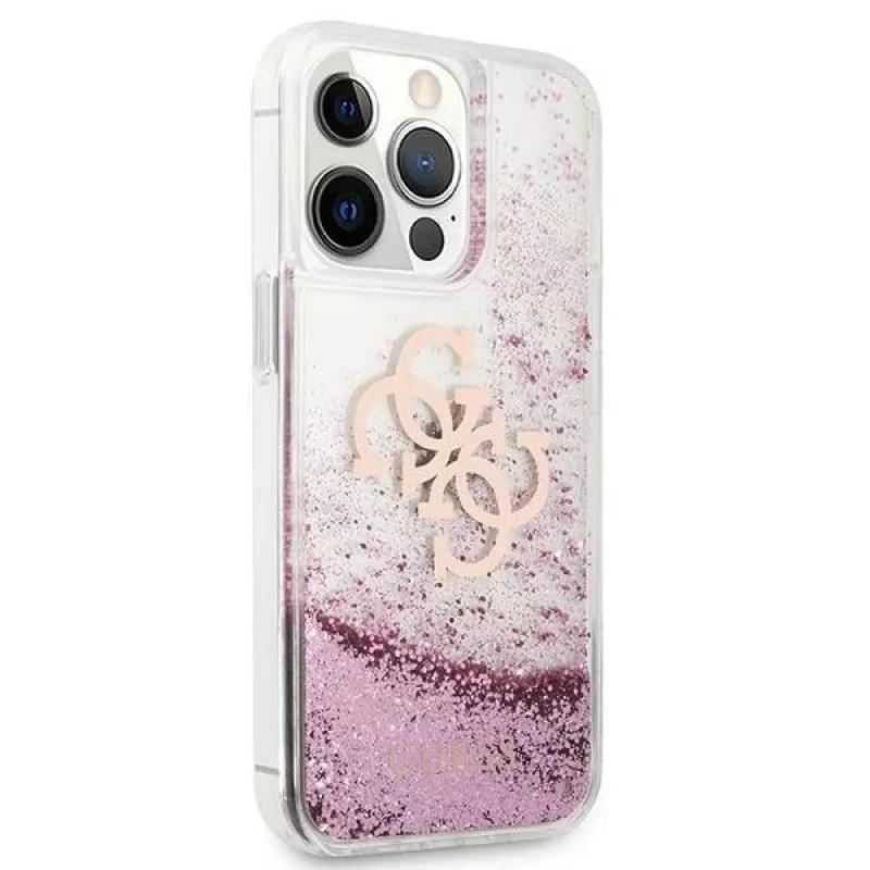 Guess GUHCP13XLG4GPI hardcase voor Apple iPhone 13 Pro Max 6,7 inch roze Liquid Glitter 4G Big