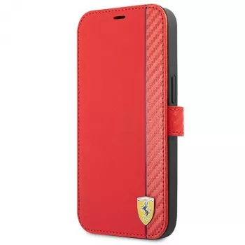 Ferrari FESAXFLBKP13SRE On Track Carbon Stripe Book Case voor iPhone 13 mini, rood