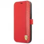 Ferrari FESAXFLBKP13SRE On Track Carbon Stripe Book Case voor iPhone 13 mini, rood