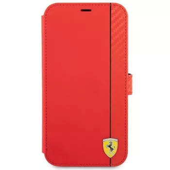 Ferrari FESAXFLBKP13SRE On Track Carbon Stripe Book Case voor iPhone 13 mini, rood