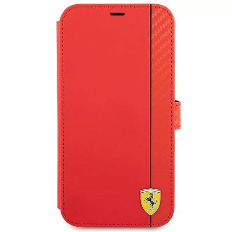 Ferrari FESAXFLBKP13SRE On Track Carbon Stripe Book Case voor iPhone 13 mini, rood