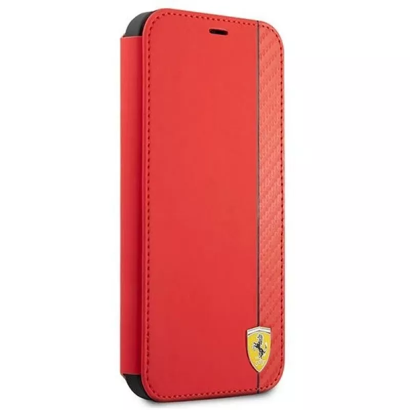 Ferrari FESAXFLBKP13SRE On Track Carbon Stripe Book Case voor iPhone 13 mini, rood